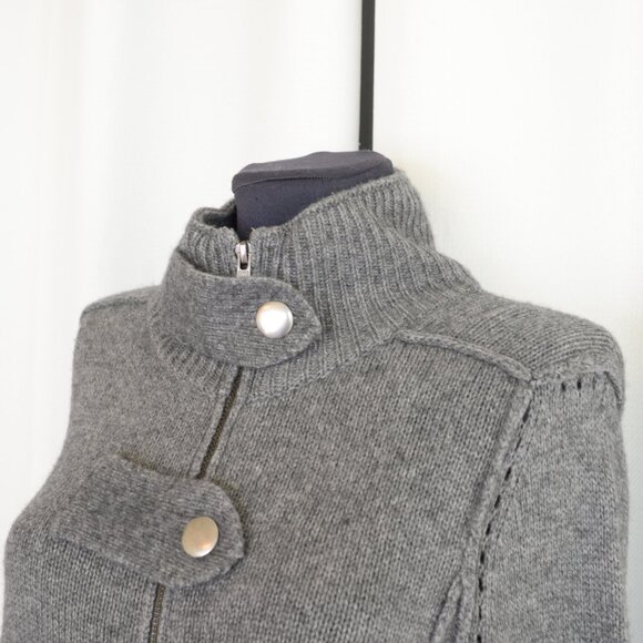 Vintage Y2K Banana Republic Lambswool Grey Military Sweater Cardigan Jacket Sz M - Picture 6 of 10